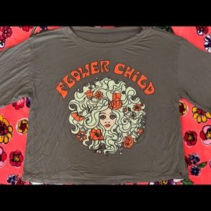 Olive Green Flower Child Crop Top